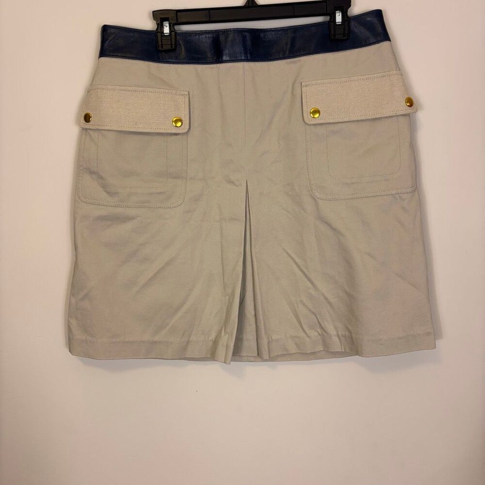 Tory Burch Tan with Blue Leather Short Skirt Women's 14